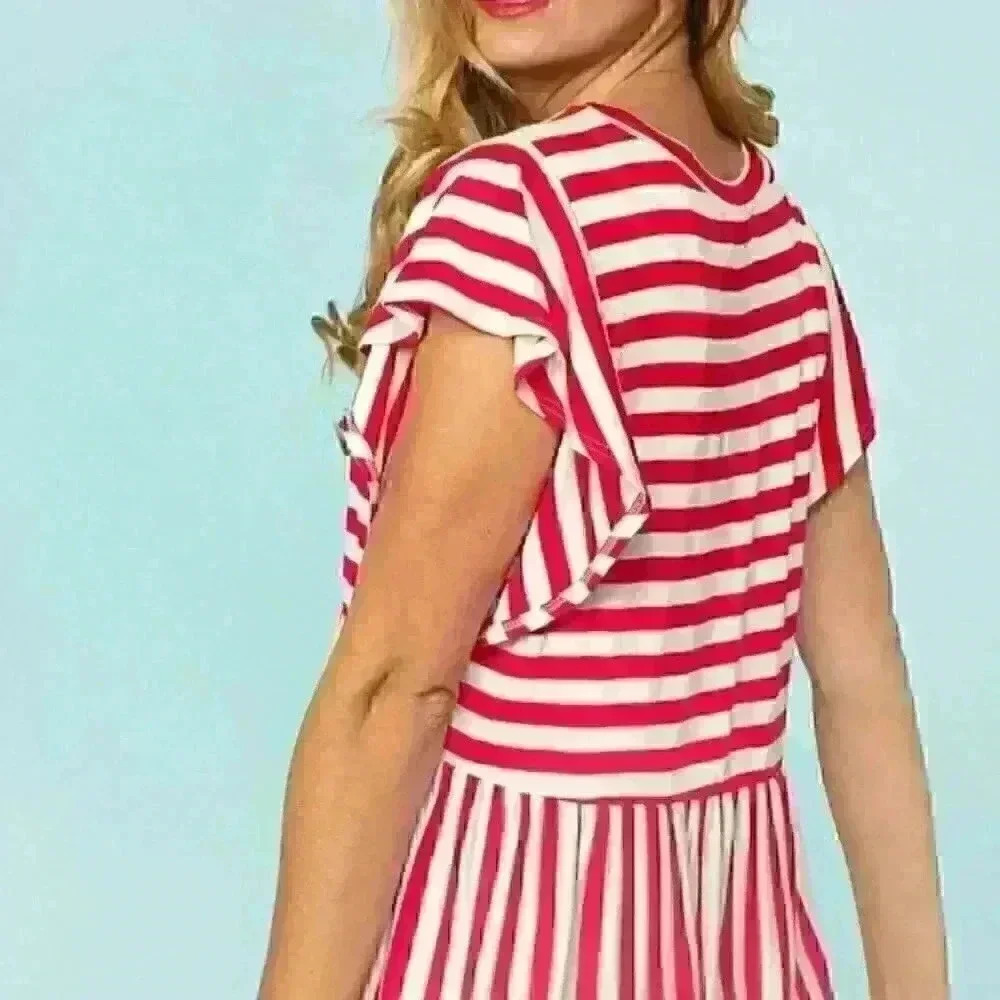 Red and White Stripe Peplum Babydoll Top - Picture 4 of 4